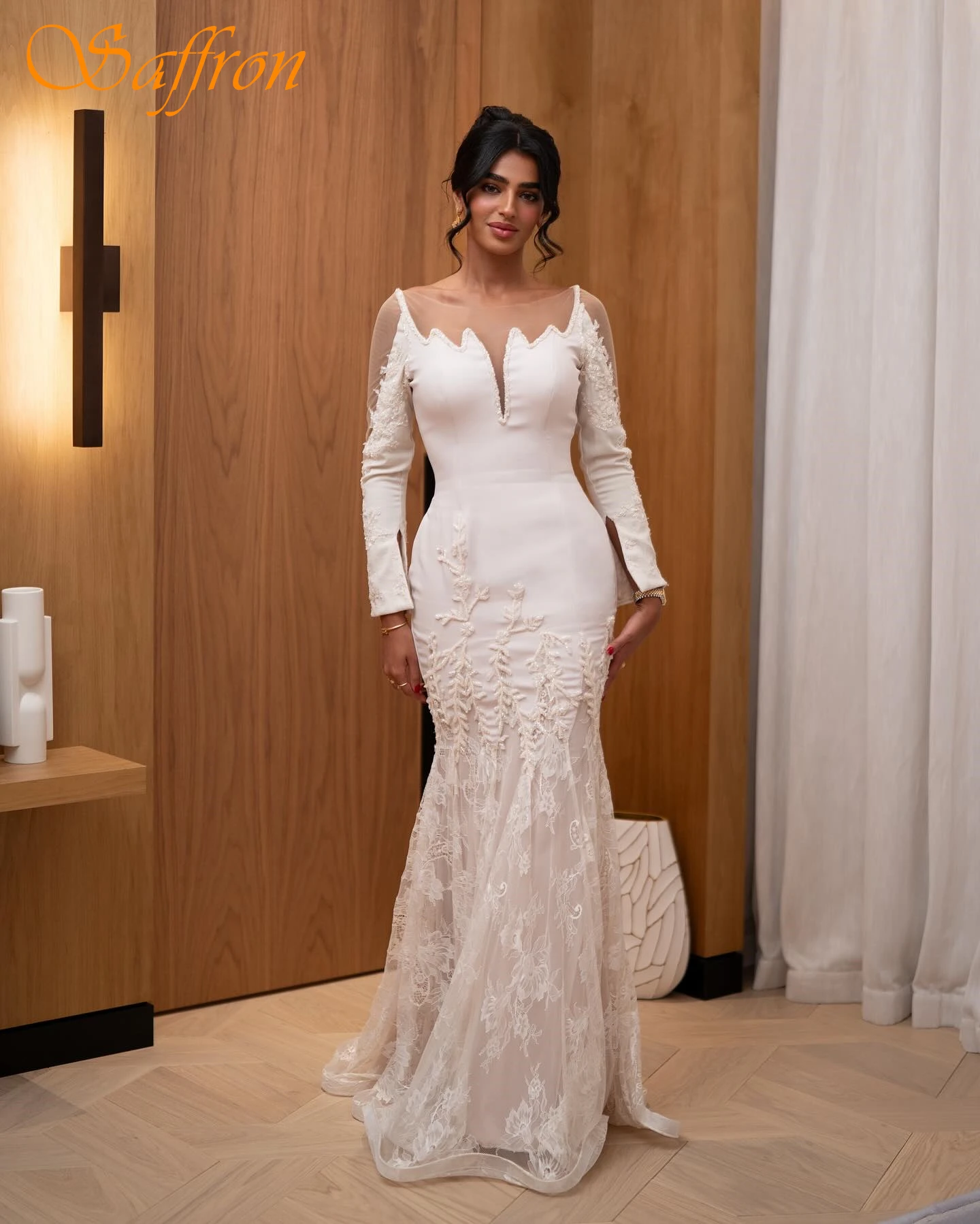 

Customized Mermaid Crew Neck Long Sleeves Elegant Evening Dress Fashion Bespoke Occasion Gowns Modern Delicate Celebrity Gowns