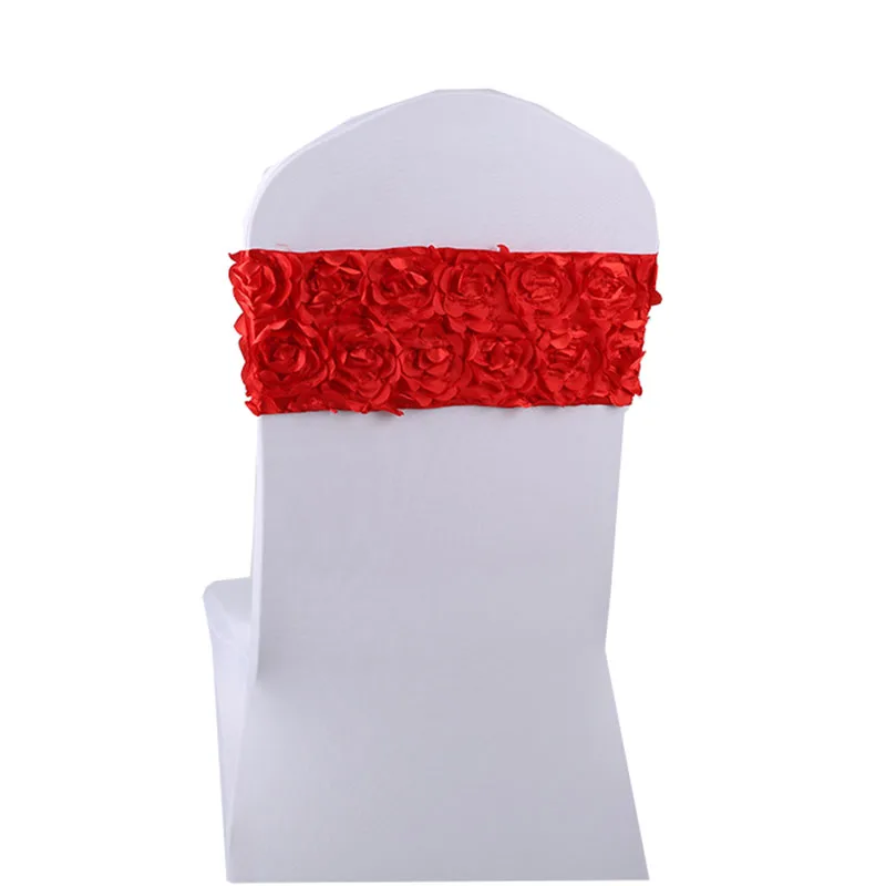 100 Uds 3D Rosa flor LICRA silla fajas elástico Floral silla banda corbatas boda fiesta banquete suministro