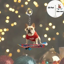 2D French Bulldog Keychain Chic Skateboarding Puppy Pendant Cute Flat Acrylic Hanging Charm for Car Bag Festive Party Gift