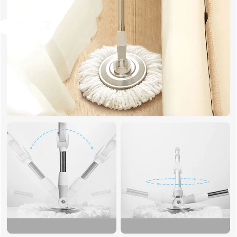 QUANGE Round Lazy Mop 360° Rotating Hand Pressing Spin Sewage Separation Wring Hand Free Mop with Bucket Home Kitchen Cleaner