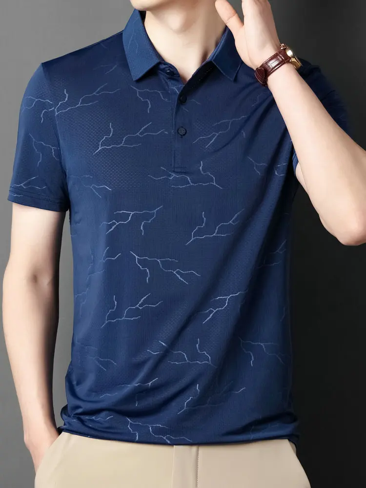 

2022 Spring Summer Men Smart Casual Polo Shirts Male Turn Down Collar Short Sleeve Cotton Top Navy Blue Black Green Print Wear