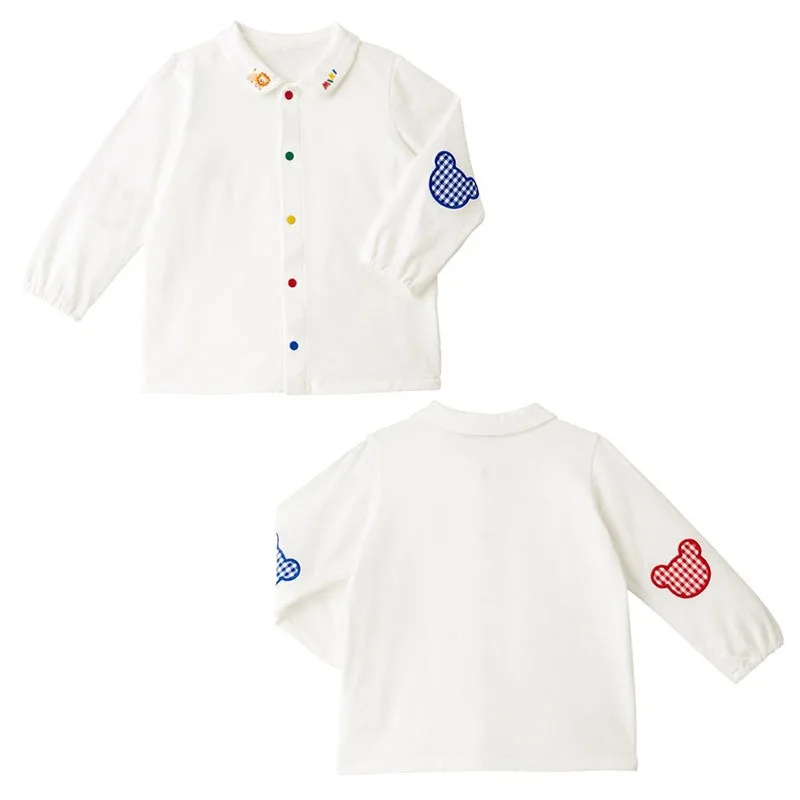 New Japanese Style Girls Long Sleeve Shirt Color Letter Cartoon Plaid Bear Print Casual Kids Inner Basic Blouse  Boys Tops