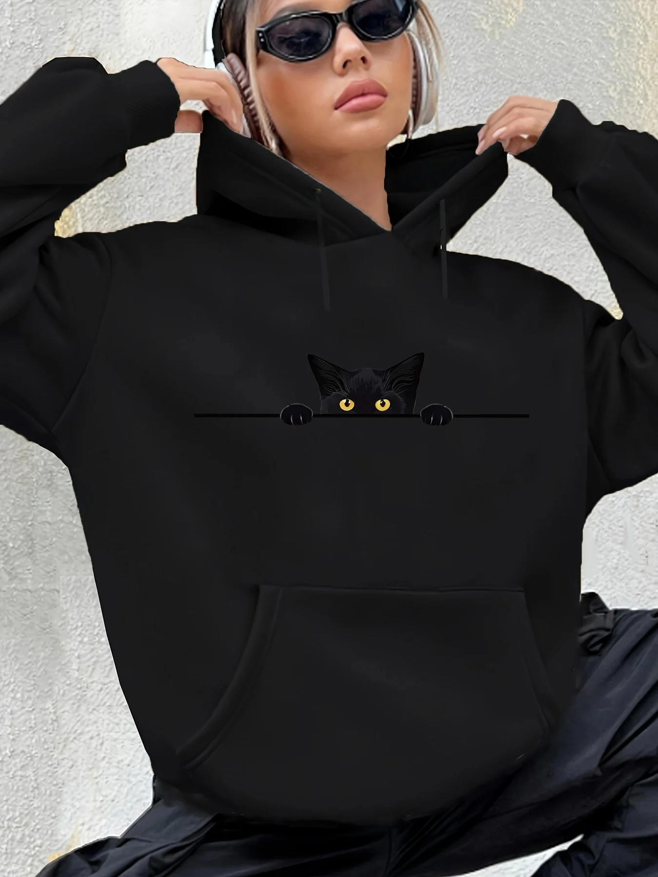 سترة نسائية للخريف والشتاء دافئة فضفاضة غير رسمية مطبوعة من جلد الغزال بأكمام طويلة وغطاء للرأس #2