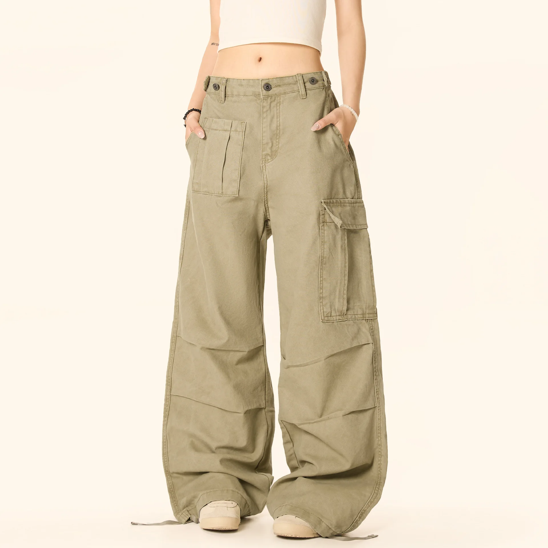 OR FL Women's Retro Aging Paratrooper Cotton Cargo Trousers High Street Trendy Brand Cleanfit Baggy Wide Leg Slacks Pants Y2k