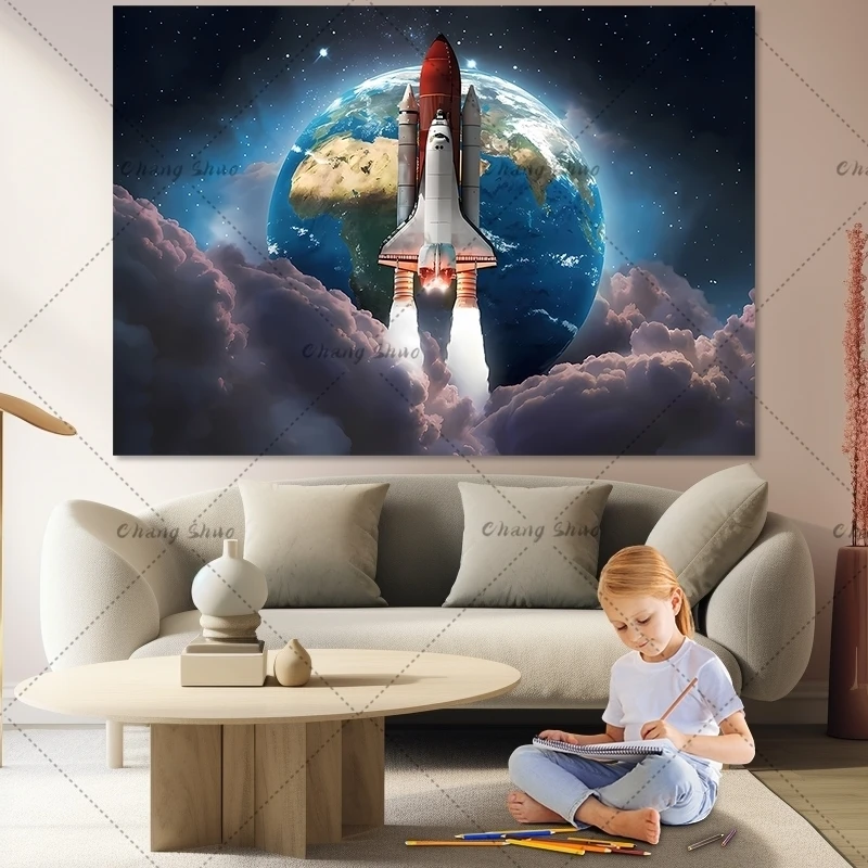 Outer Space Backdrop Universe Planet Galaxy Spacecraft Astronaut Blast Off Rocket Happy Birthday Baby Shower Photo Backgrounds