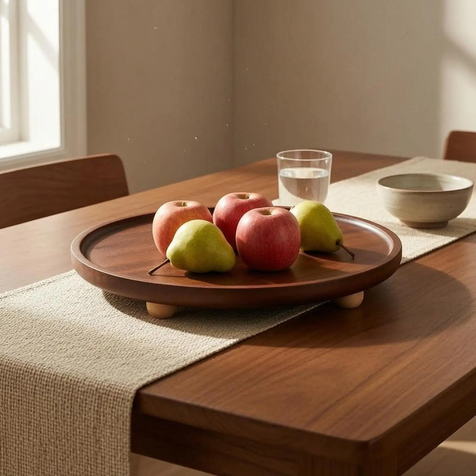 Round Acacia Tray Grain Wooden Serving Tray Polished for Entryway