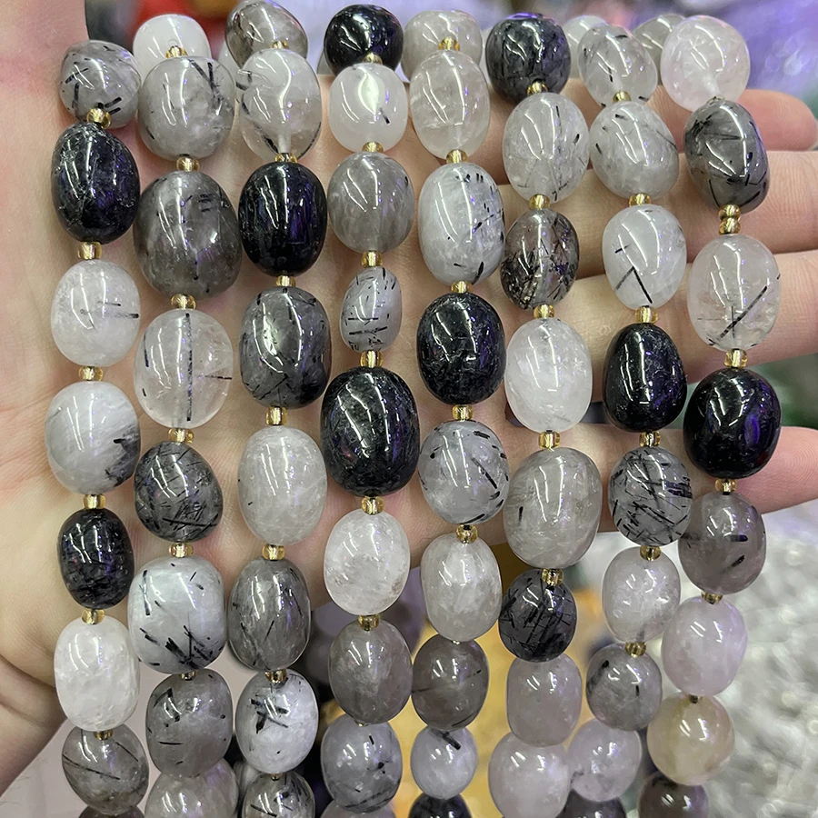 Natural Black Hair Crystal Conformal Irregular Stone Faceted Loose For Jewelry Making DIY Necklace Bracelet 15''10-15mm