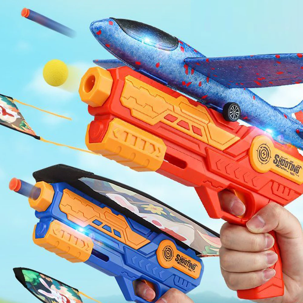 

Gun Toy 4 in1 Foam Plane 20M Launcher Catapult Glider Airplane Soft Bullet Ball Gun Shooting Kite Fly Toys Children Outdoor Game