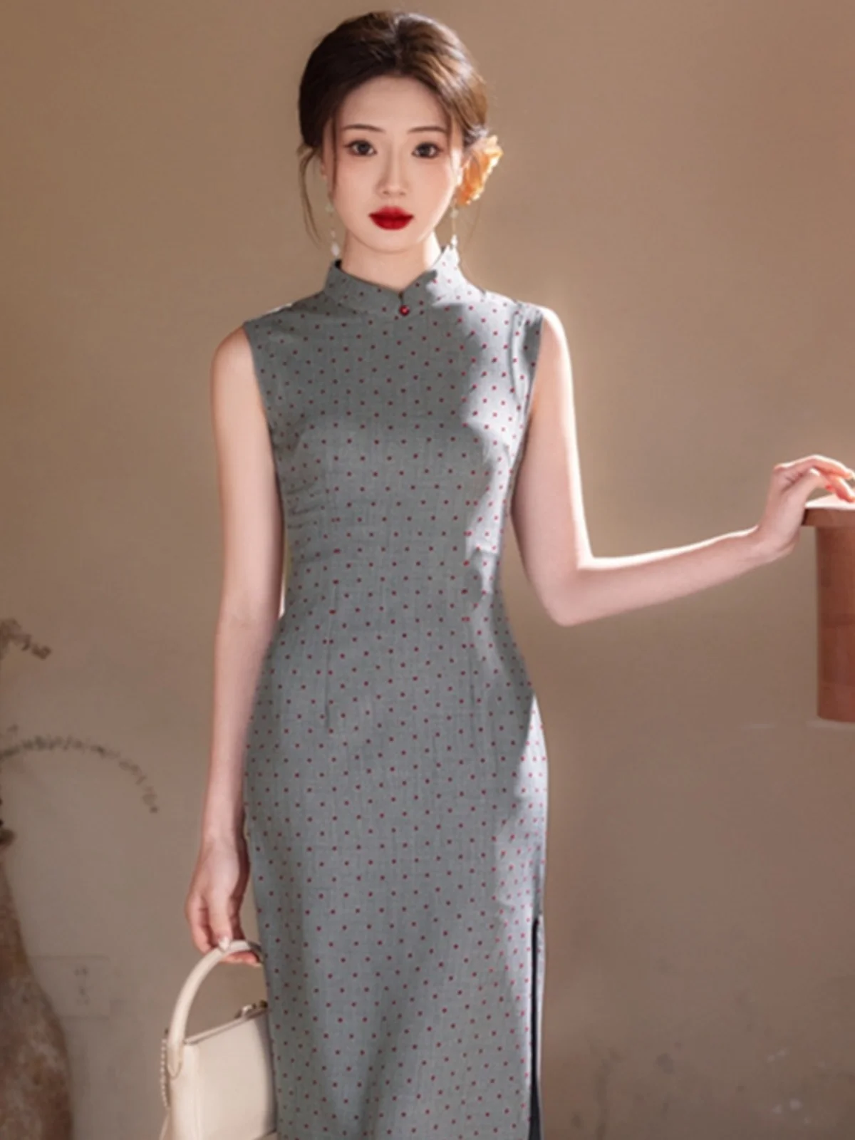

Polka Dot Improved Svel Long Dr Young Girl New Chinese Sle Daily Wear ort Sve Low Slit Summer Dr