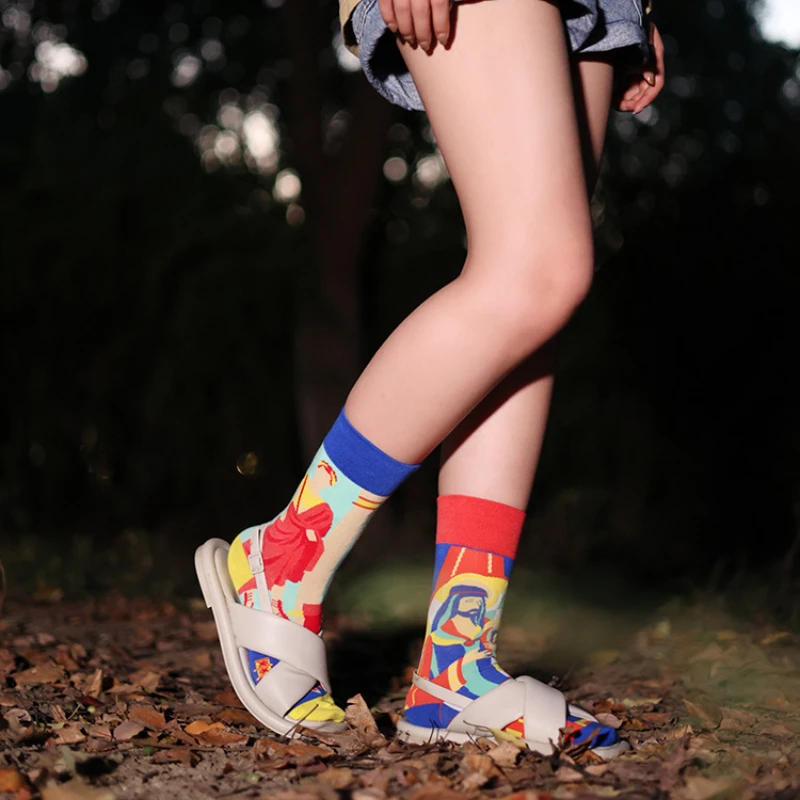 New Fashion Socks AB Asymmetric Mandarin Duck Socks for Men and Women Medium High Tube Cotton Socks