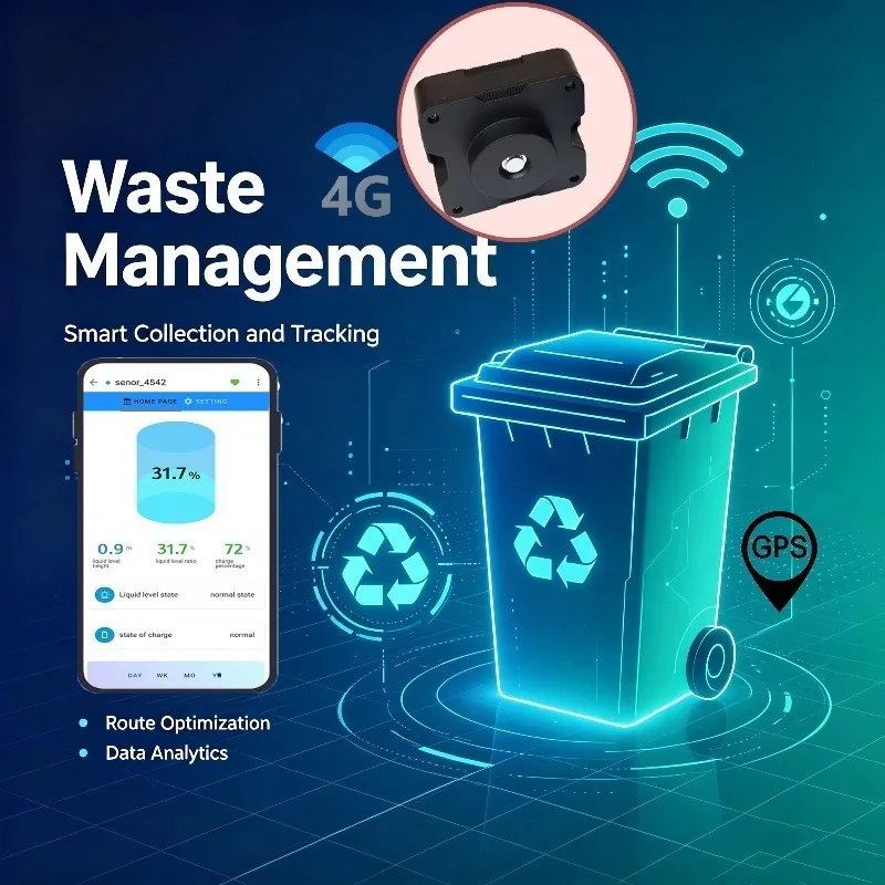 4G Wireless Ultrasonic Bin Level Sensor TLC509-4G Smart Garbage Trash Container Fill Level Monitor IoT Waste Management Sensor