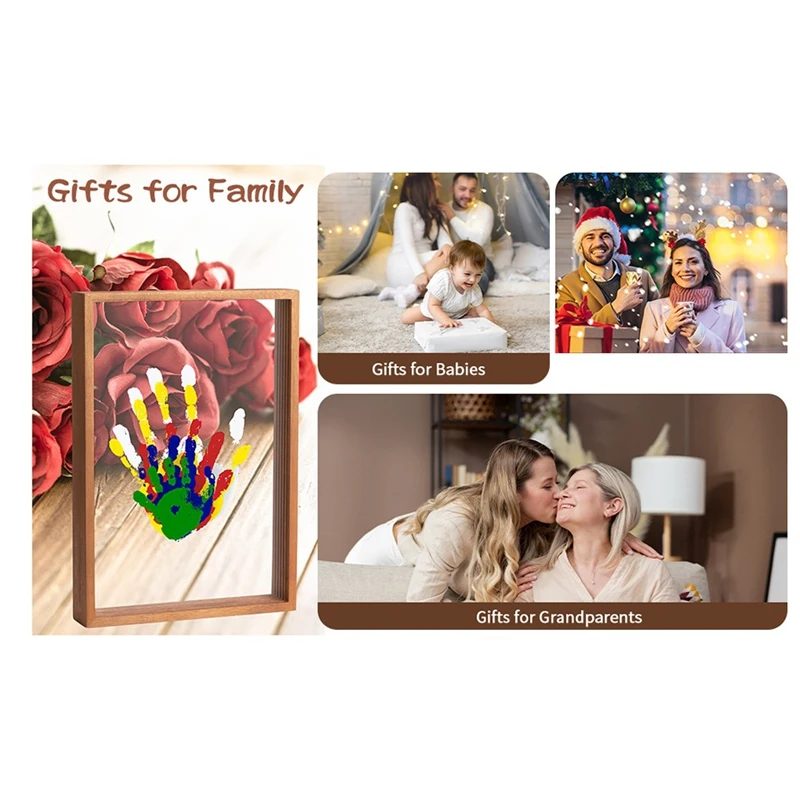 Clear Family Handprint Kit - Gifts For New Parents Create Lasting DIY Crafts Keepsake Wooden Frame Includes Paint Color