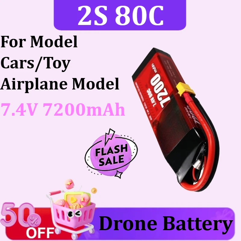 

7200mah 2S 80C 7.4V LiPo Battery for Model Cars/Toy Airplane Model for RC Airplane Quadcopter Helicopter FPV Dron