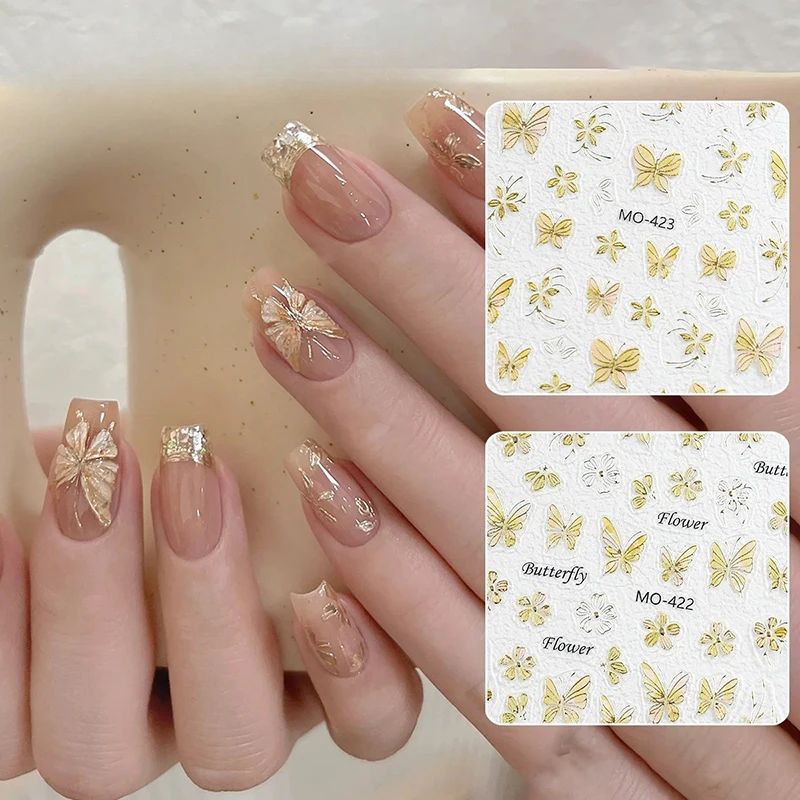 1 Sheet New Creative Golden Butterfly Series Nail Art Stickers  DIY Manicure Decal Decor Fortune Butterfly Embossed Sticker