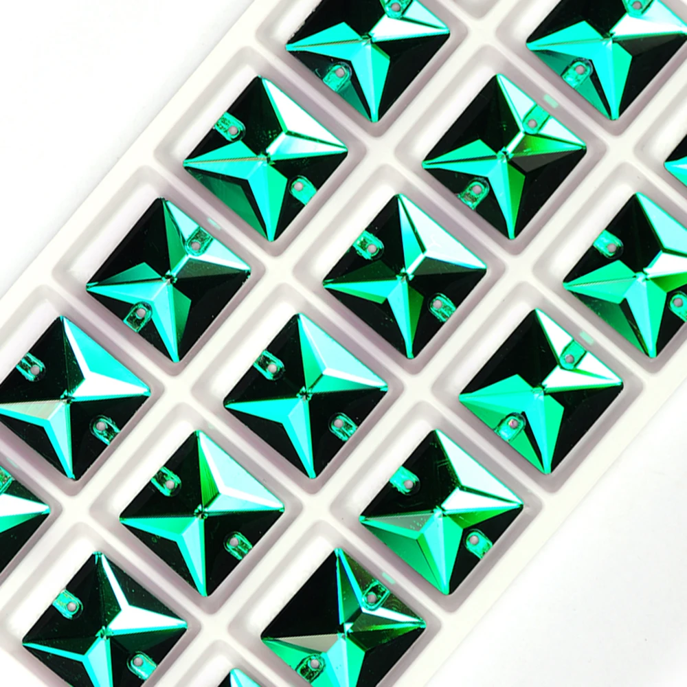 YANRUO 3240 Square Emerald Green Flatback Rhinestones Sewing Crystal Sew on Stone for Prom Dress Glass Beads