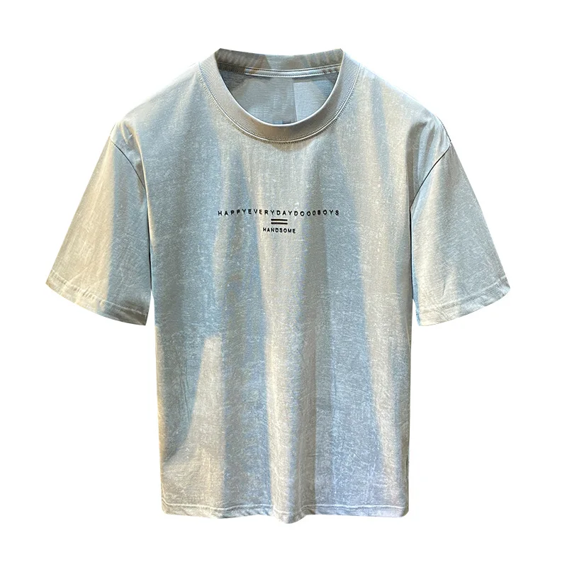 Summer fashion color short sleeved T-shirt men's simple print high-end elastic breathable loose casual top