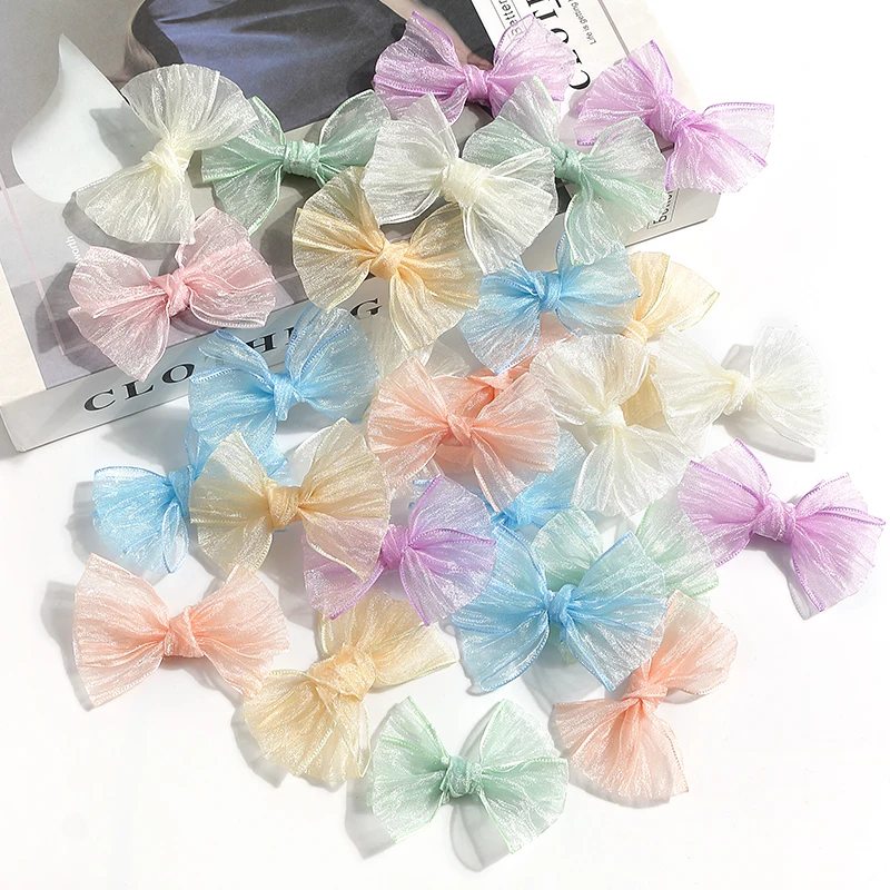 10Pcs Chiffon Ribbon Bow DIY Bride Hair Clothing Ornament 6.5CM Bow Decor Party Supplies Wedding Christmas Craft Gift Decoration view 4