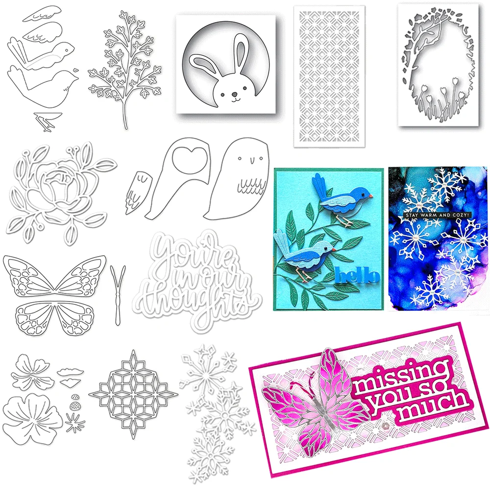Neue Schneeflocken-Stanzformen mit Hasen- und Vogelmotiven für DIY-Grußkarten, Scrapbooking, Album, dekorative Bastelschablonen