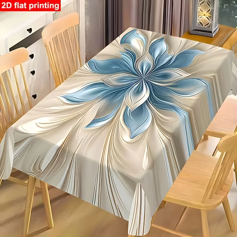 VIKAMA 3D Blue Lotus Rectangular Tablecloth Abstract Floral Print Waterproof Table Cover Modern Dining Kitchen Home Decor