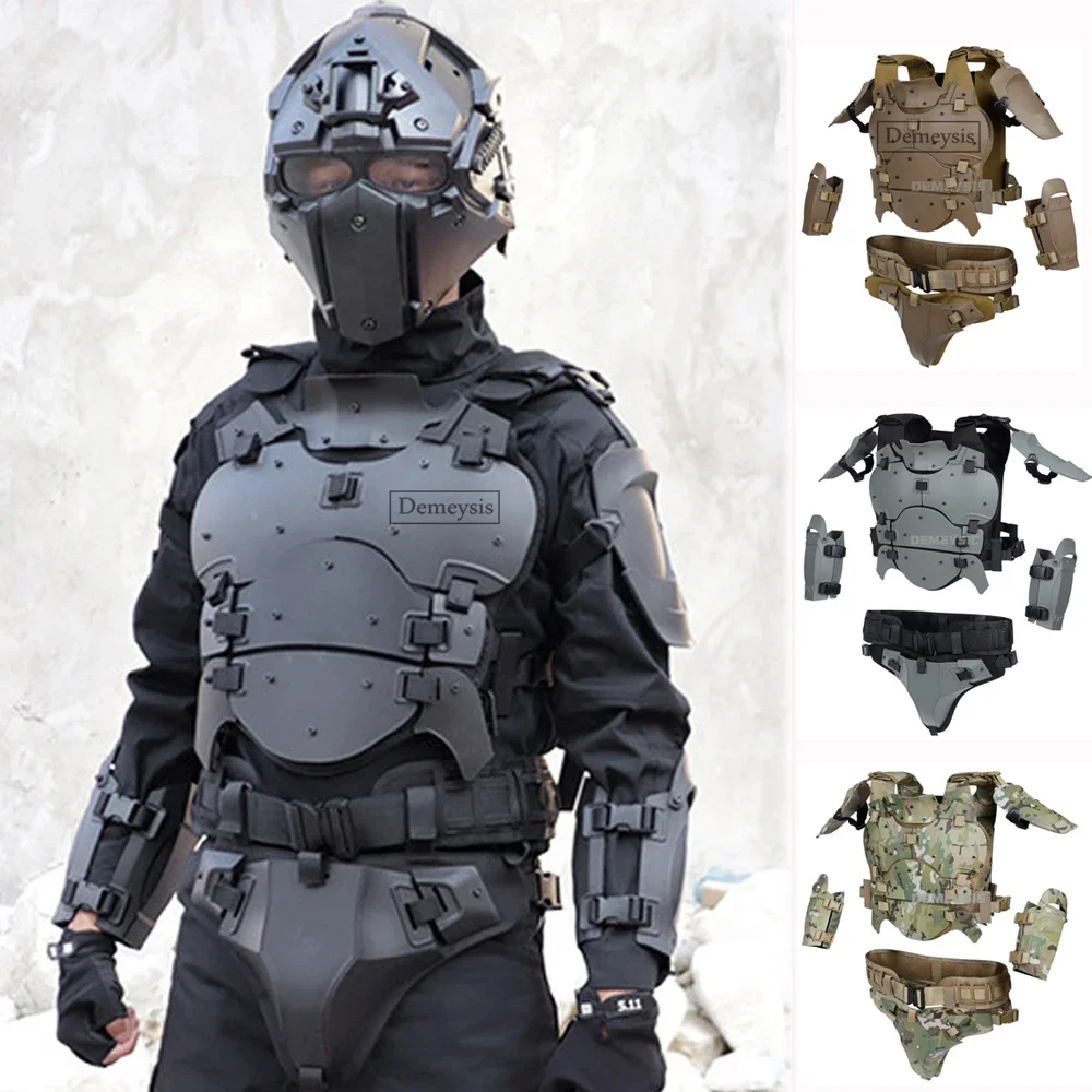 Tactical Body Armor Chest Protector Vest + Elbow + Shoulder + Crotch + Belt Set Outdoor CS Game Paintball Airsoft Vest