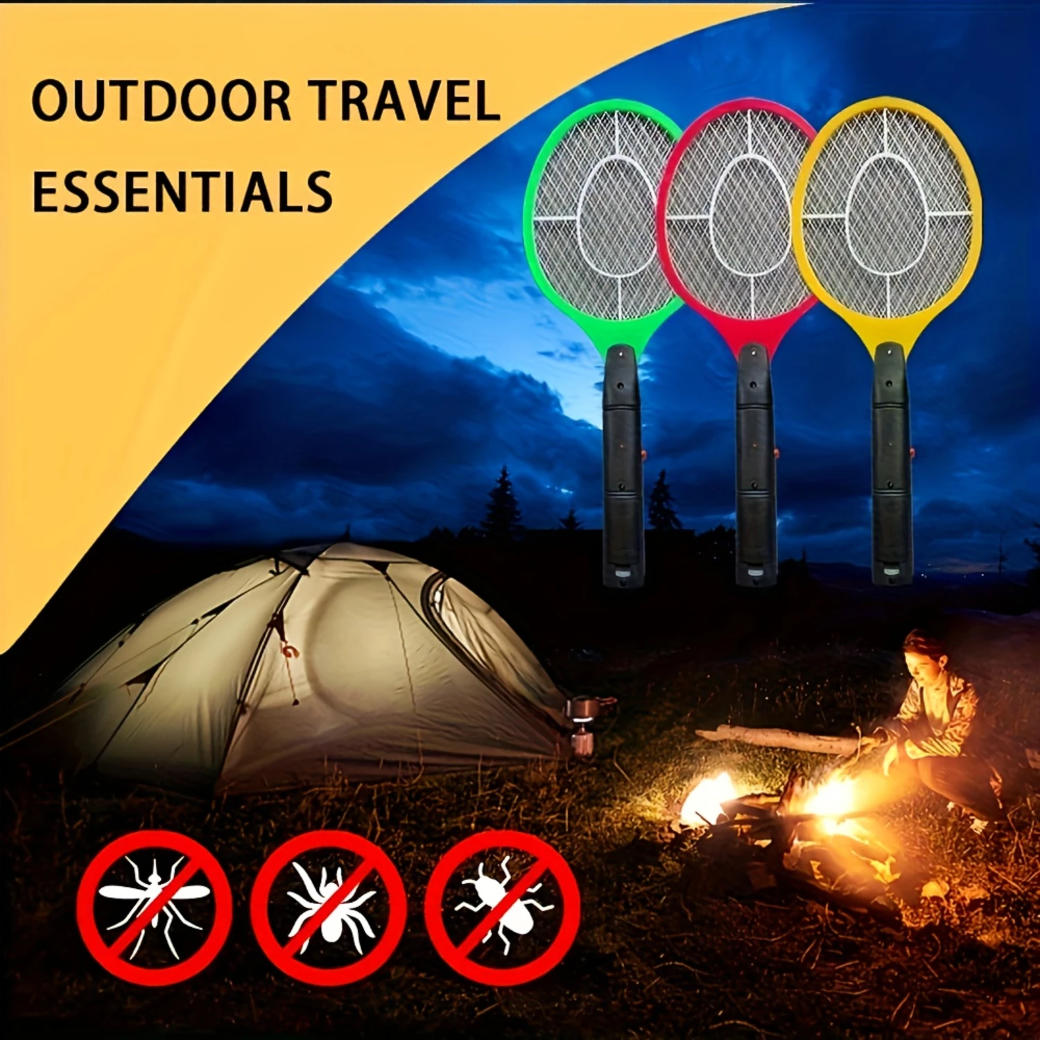 1개 강력한 LED 조명 모기 찰싹 때림 - 실내 및 실외 사용을 위한 전원 디스플레이가 있는 배터리로 작동되는 플라이 트랩 - 라켓 스타일