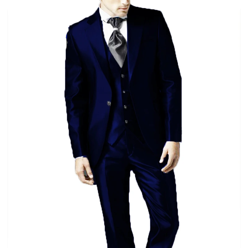 2023 New Style Black Two Bottom Satin Beach Men Suit Men's Wedding Prom Suits Costume Homme 3 Pieces (Jacket+Pant+Vest)