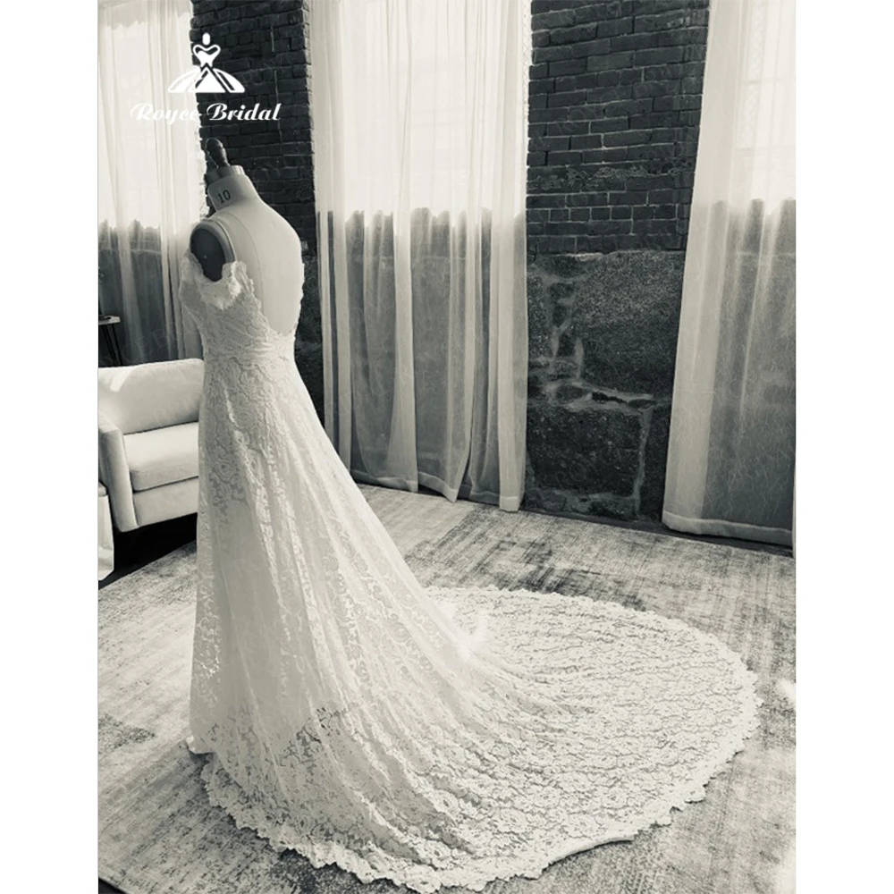 Robe de mariée élégante en dentelle, bretelles Spaghetti, Appliques, manches cape, style Boho, dos nu, avec traîne, robes de fête de mariage pour adultes, 2023