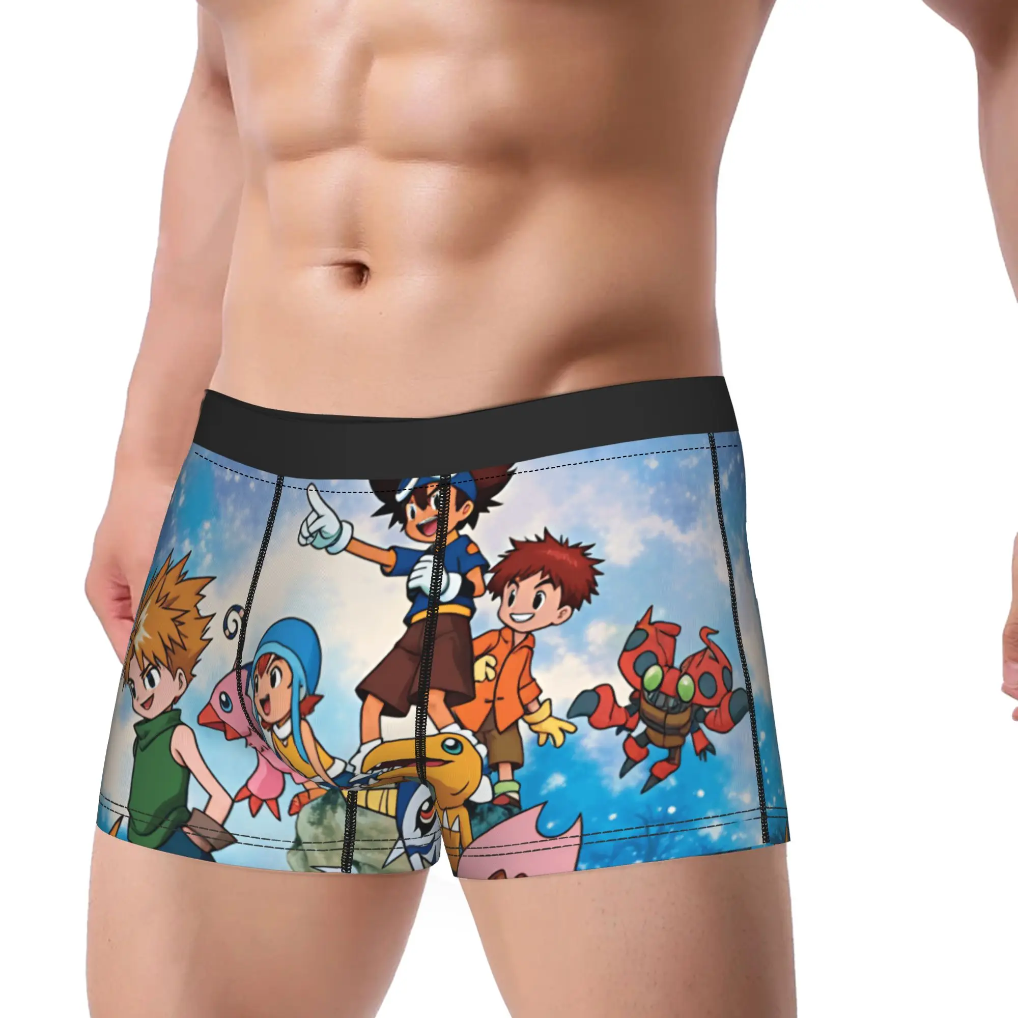 Digimon Adventure 01 Full Team Stand On Underwear  Men Boxer Brief Comfortable Trunk Quality Customs Large Size Panties