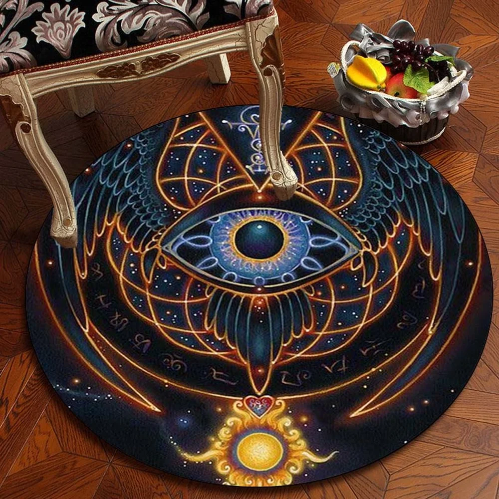 The Eye of Horus Egyptian Symbols Carpet Eye Pattern Round Carpet Home Decor Anti-slip Round Area Rug for Bedroom Chair Mat