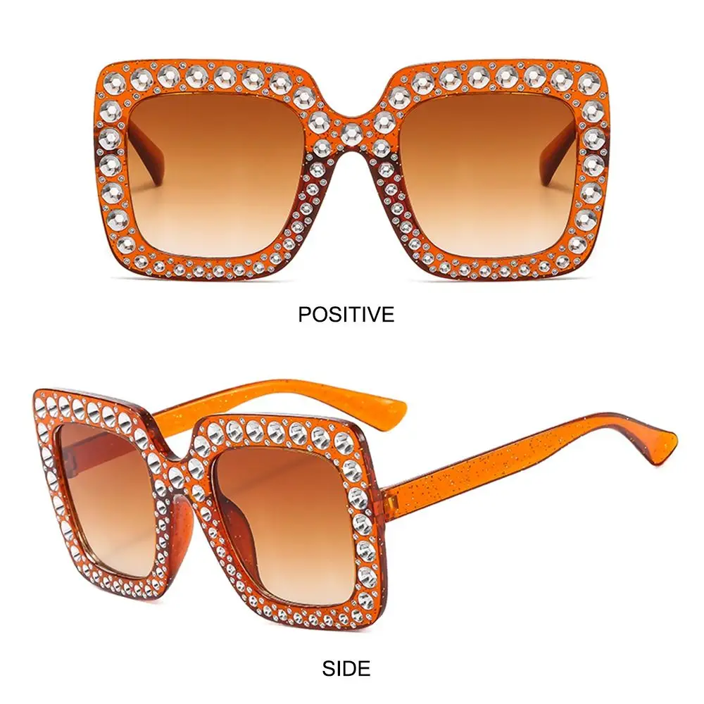 Big Frame Crystal Oversized Sunglasses Fashion Square UV400 Protection Diamond Sun Glasses Sparkling Eyewear Women