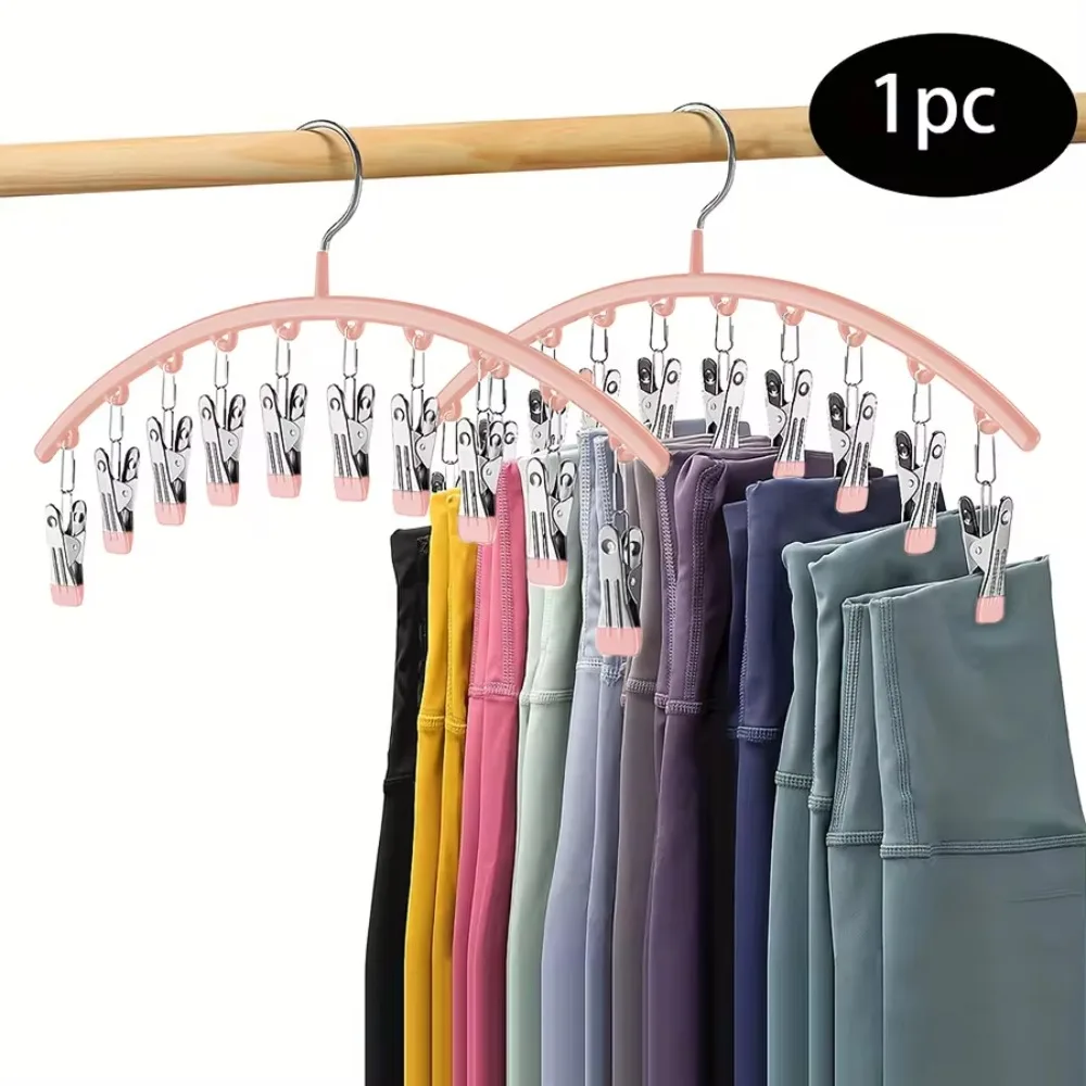 

New Stainless Steel Curved Hanger With 10 Hold Clips Windproof Drying Rack Space Saving Leggings Organizer for Home
