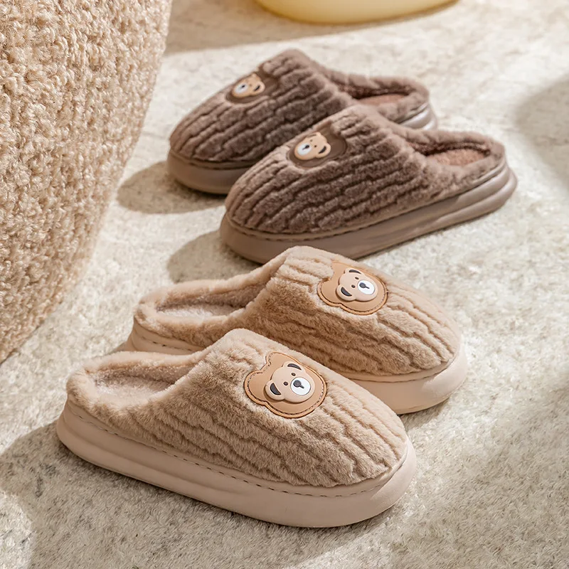 Indoor wool and velvet cute cotton slippers women's autumn and winter 2025 new home thermal slippers men's image 2