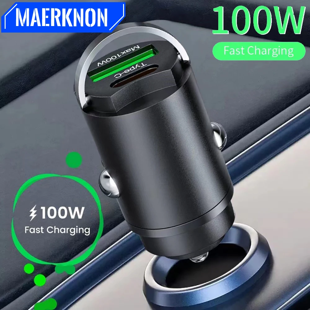 Total 100W Car Charger Cigarette Lighter Car Charger PD Fast Charging Mobile Phone Invisible Quick Charge 3.0 USB Type C Charger