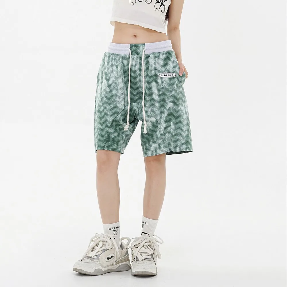 

Color Block Distressed Wave Drawstring Elastic Waist Summer Shorts Sport Pants for Women Men Grunge Goth Y2k Oversize Streetwear