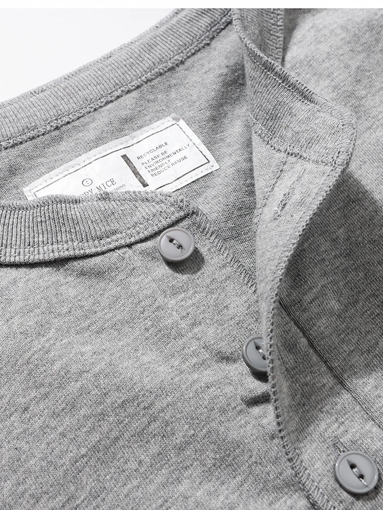Pure Cotton Long Sleeve Base Shirt Casual American Style Spring Autumn Washed Henry Collar Trendy Inner Wear Youth Fashion