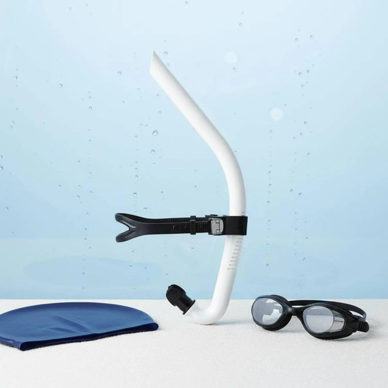 Front Mount Silicone Snorkel for Swimming Training with Adjustable Head Strap Diving Breathing Tube Pool Gear