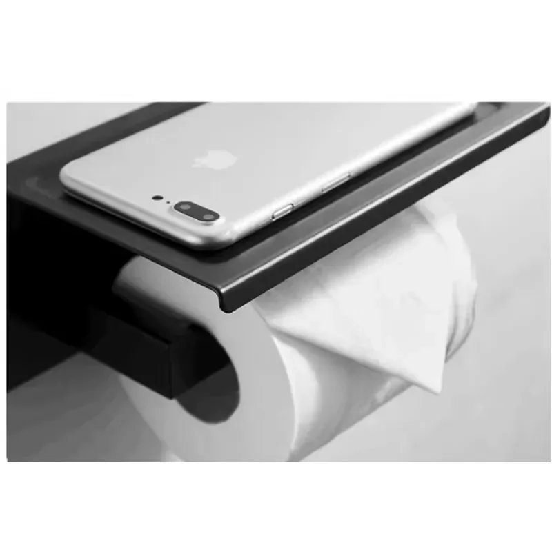 Black Stainless Steel Wall Mounted Toilet Paper Holder Bathroom Tissue Napkin Roll Dispenser Rack for Home Hotel Restroom