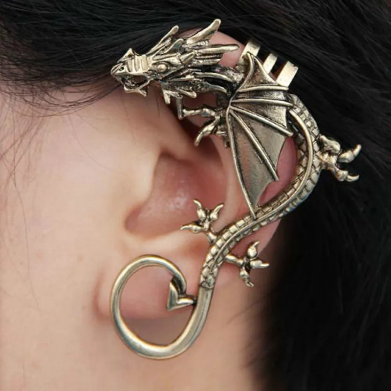 Punk Temptation Metal Dragon Bite Ear Wrap Cuff Kolczyki dla kobiet Mężczyźni Klipsy Bez przekłuwania 1szt