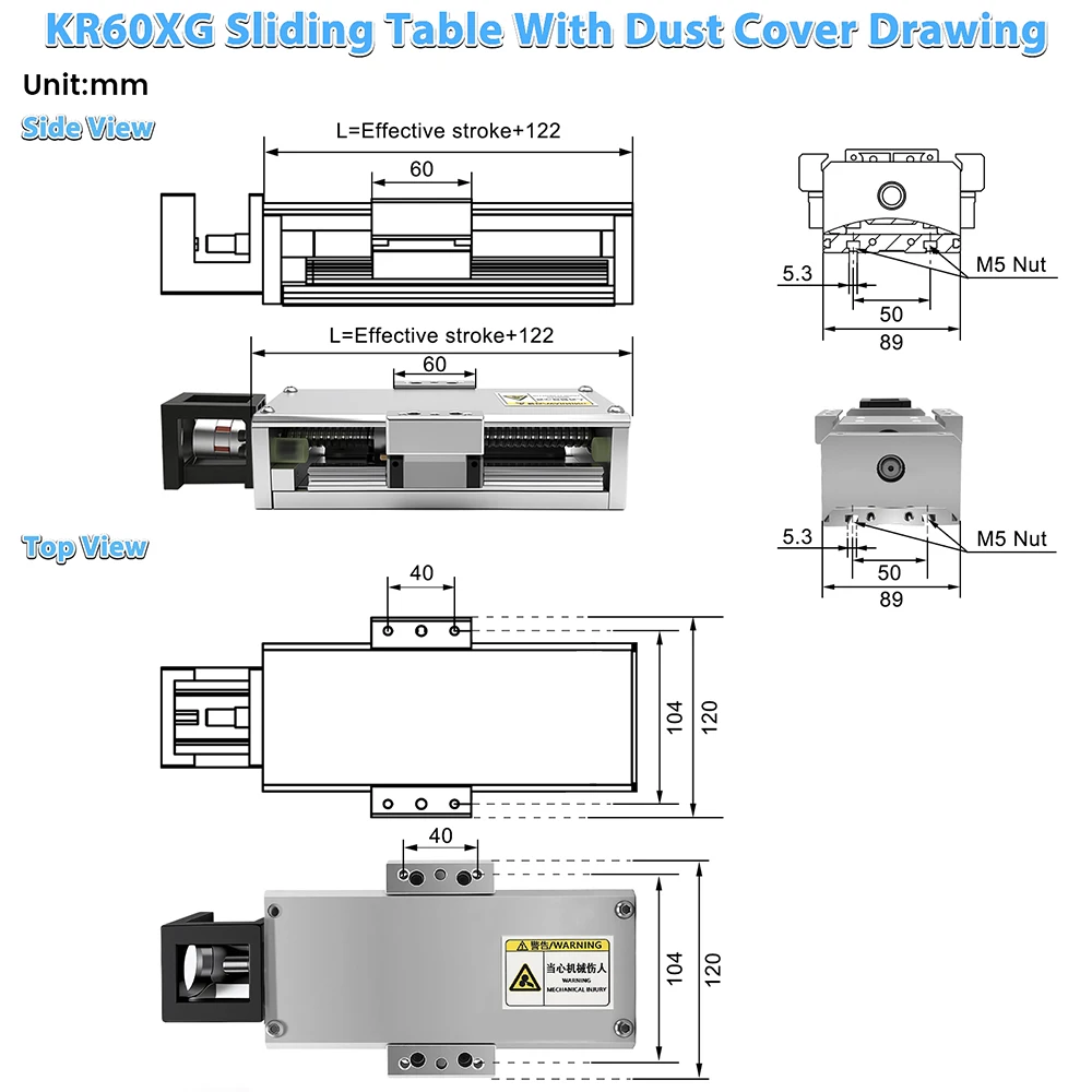 Enclosed Module Linear Rail Guide 80KG Load 0.03mm Accuracy Ballscrew Slide Table Dust Cover With Nema 23 57mm Stepper Motor XYZ - view 3