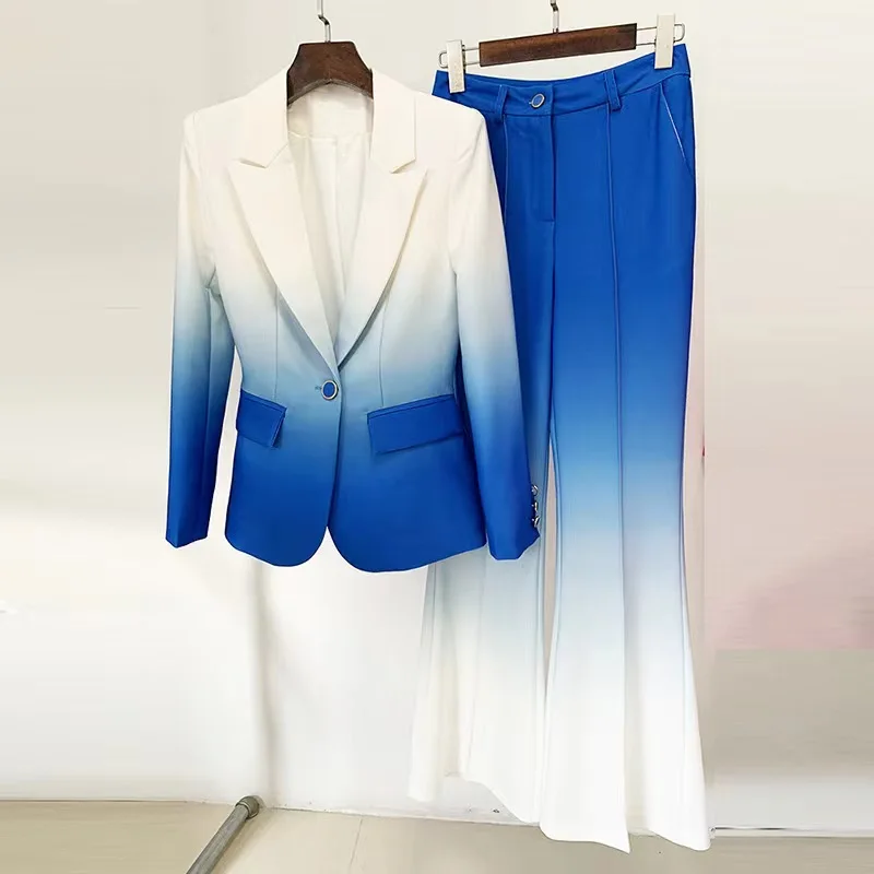 Blazer et pantalon évasé à bouton unique imprimé pour femme, style étoile, document nickel é, haute qualité, mode la plus récente, imbibé, 2 pièces, 2024