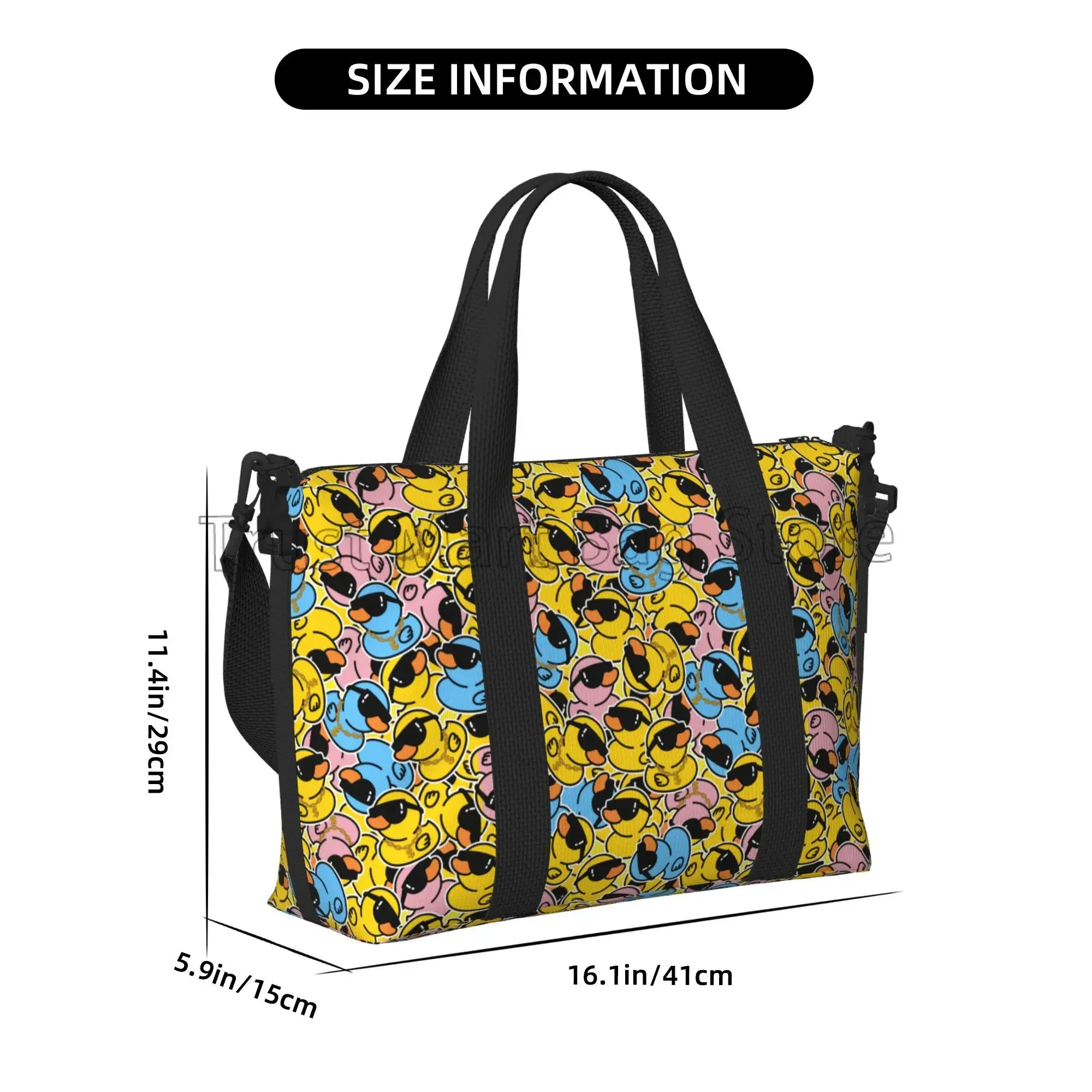 Cute Rubber Cartoon Duck Print Travel Duffel Bags Unisex Waterproof Portable Luggage Tote Bag Overnight Weekender Hand Bag