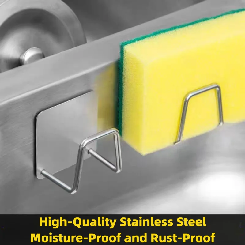Chopping Board Hook & Sponge Holder Stainless Steel Self Adhesive Kitchen Sink Drain Drying Wall Storage Organizer