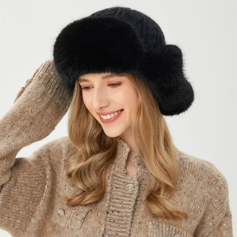 Russian Caps Fur Winter Thickened Warm Knit Ushanka Earflap Pilot Hat for Women Ski Snow Bomber Hat Шапка Ушанка Женская