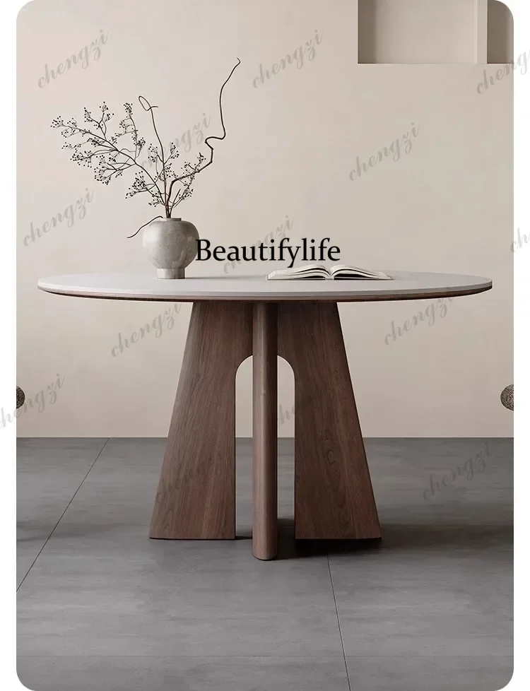 Nordic rock slab dining table and chair combination matte modern simple small apartment household round dining table C56