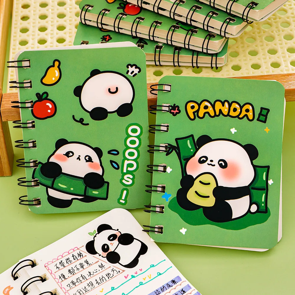 

Cute Panda A7 Mini Spiral Notebook for Students, Portable Pocket Journal & Memo Pad Cartoon School Supply