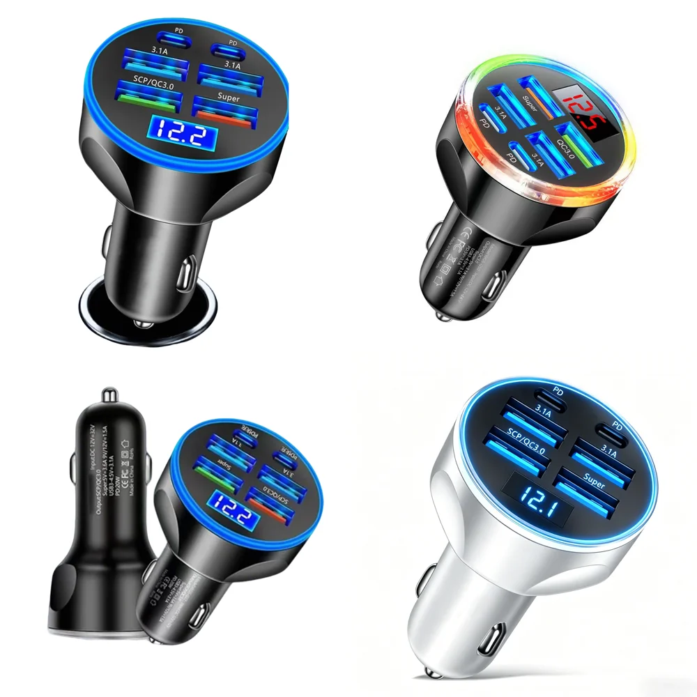 USB C Car Charger with Volt Meter Multi Port Fast Charge Adapter with Voltage Display for Samsung iPhone Phone New Products
