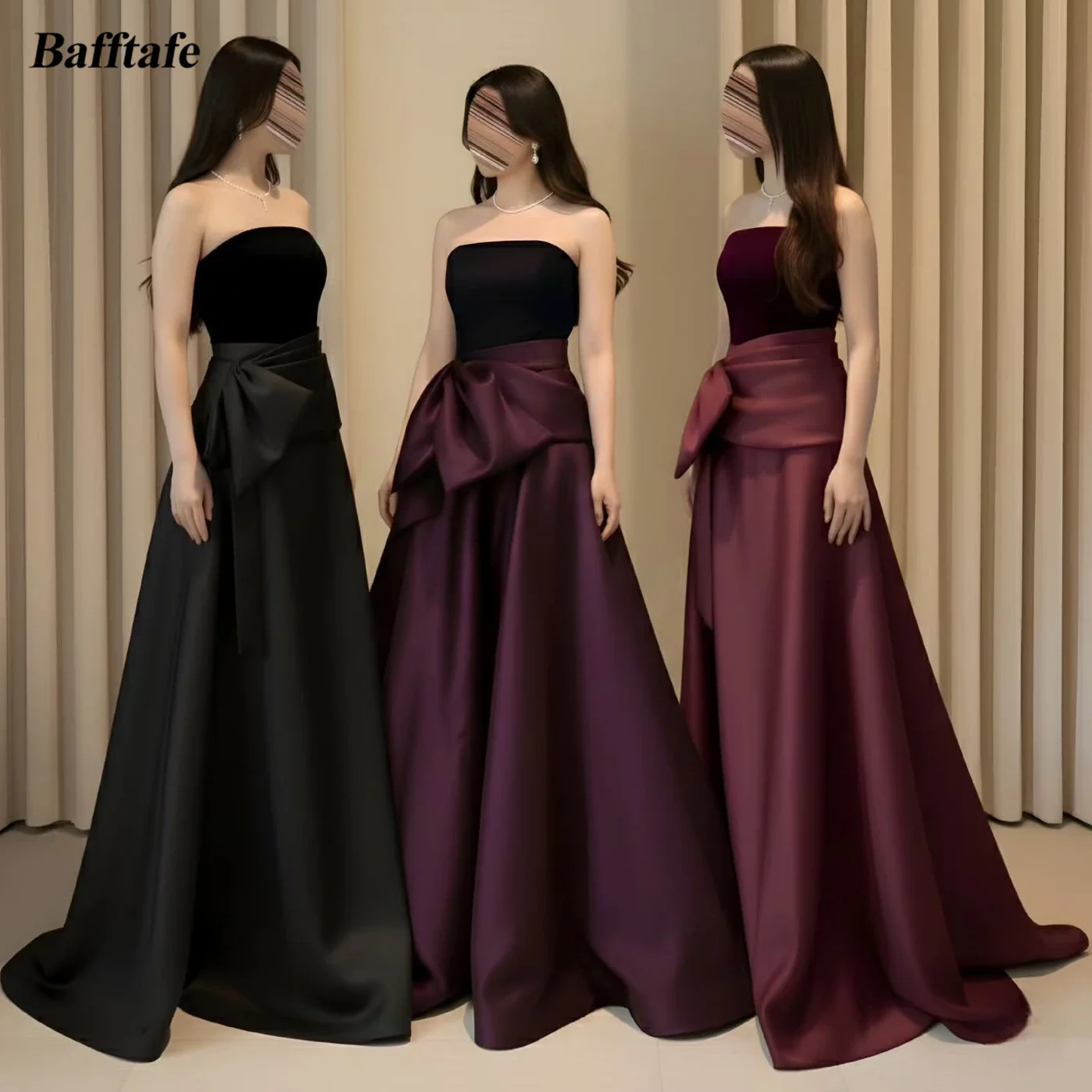 

Bafftafe Arabic Satin Velour Prom Dresses Customized Bow Long Formal Special Party Women's Evening Dress Bridesmaid Gowns 2026