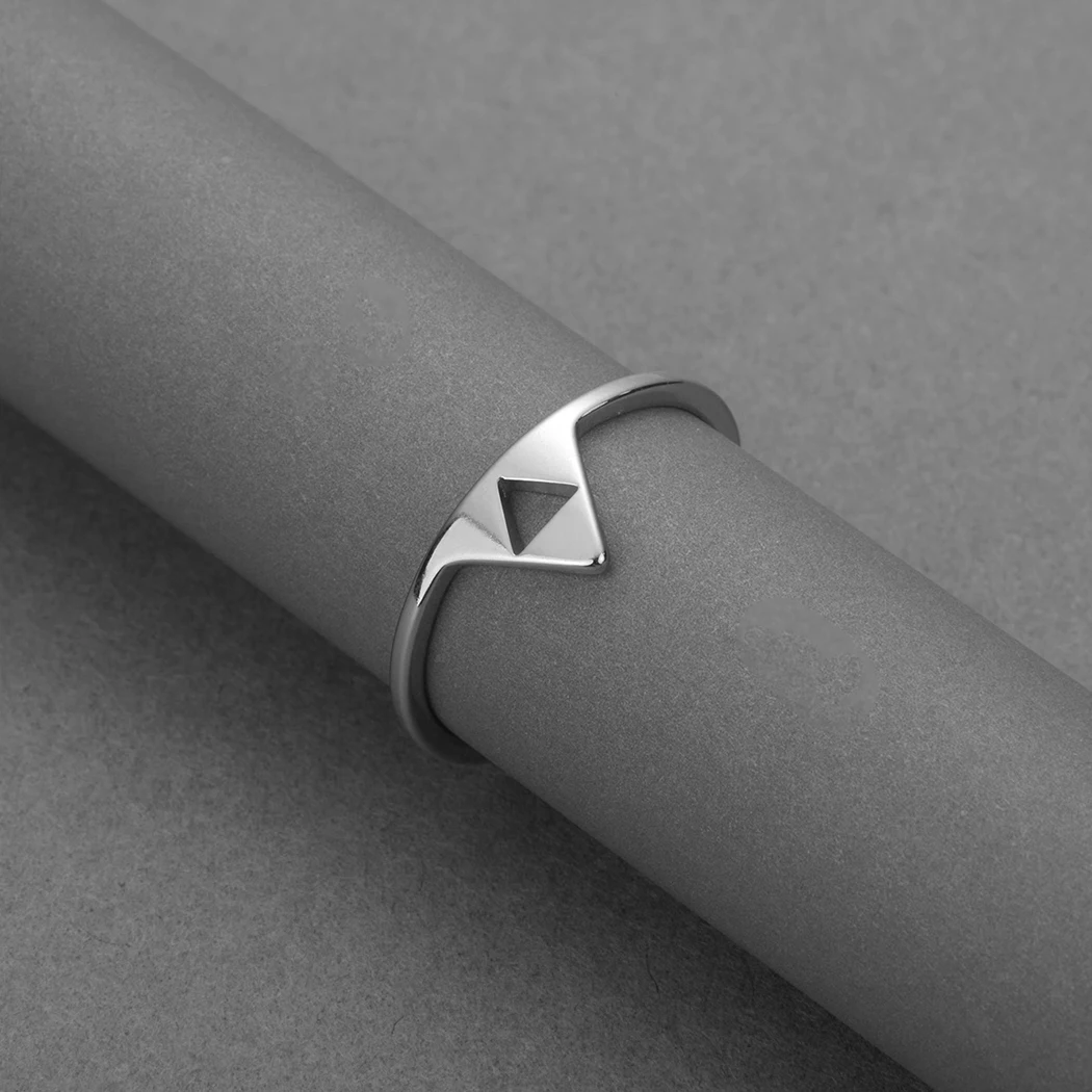 Kinitial Vintage Stainless Steel Triforce Symbol Finger Ring For Men Dainty Simple Triangle Jewelry Amulet Gift