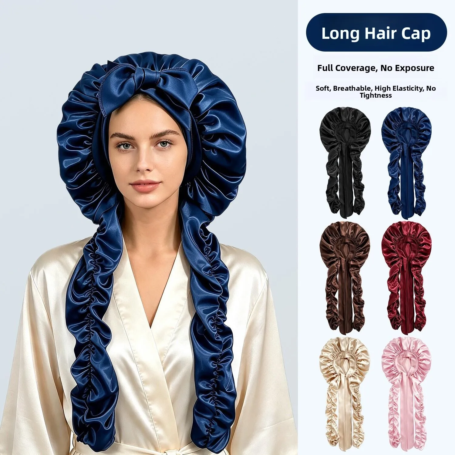 Silk Sleep Cap Long Hair Sensation High Elastic Full Wrap Non-Tightening Hair Protection Anti-Puffy Big Head Circumference An...
