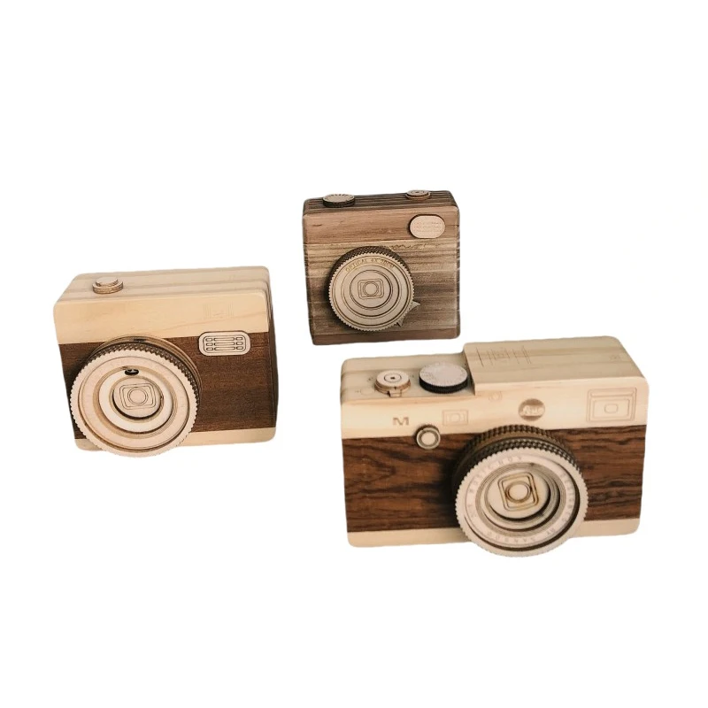 Wooden Retro Camera Pen Holder Handmade Wooden Ornaments Holiday Student Graduation Commemorative Gift